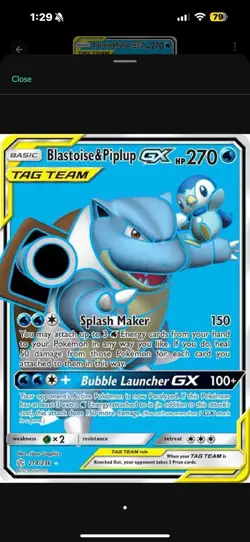 Pokemon Blastoise & Piplup GX Full Art 214/236 English Cosmic Eclipse PSA 10 - Image 1