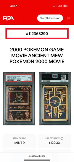 2000 Pokemon Movie Promo Ancient Mew Holo PSA 9 MINT - Image 3