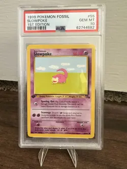 1999 Pokemon Fossil Slowpoke 1st Edition #55 PSA 10 - Image 1