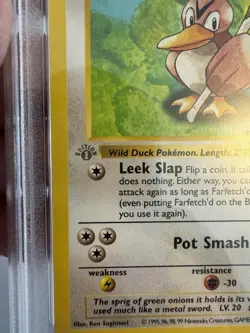 1999 Pokemon 1st Edition Shadowless Farfetchâ€™d Base Set 27/102 PSA 9 GREY STAMP! - Image 2