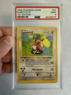1999 Pokemon 1st Edition Shadowless Farfetchâ€™d Base Set 27/102 PSA 9 GREY STAMP! - Image 3