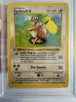 1999 Pokemon 1st Edition Shadowless Farfetchâ€™d Base Set 27/102 PSA 9 GREY STAMP! - Image 4