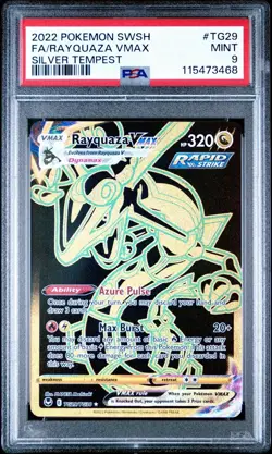 PSA 9 Rayquaza VMAX TG29/TG30 Full Art Silver Tempest Pokémon Card - Image 1