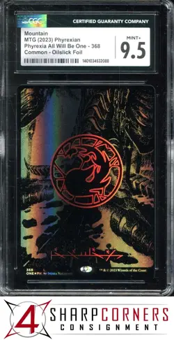 2023 MAGIC THE GATHERING PHYREXIA ALL WILL BE ONE MOUNTAIN OILSLICK FOIL CGC 9.5 - Image 1