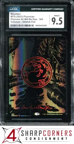 2023 MAGIC THE GATHERING PHYREXIA ALL WILL BE ONE MOUNTAIN OILSLICK FOIL CGC 9.5 - Image 1