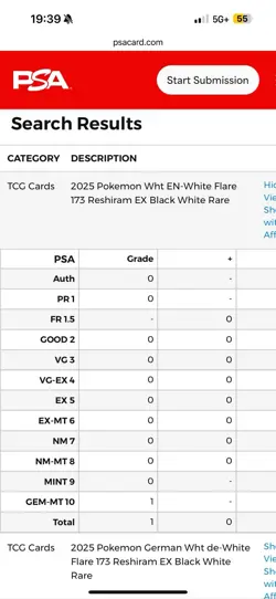 FIRST ENGLISH PSA 10 RESHIRAM EX #173 BWR WHITE FLARE POKEMON POP 1 - Image 2