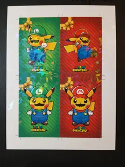 Pokémon Super Mario & Luigi Pikachu Merry Christmas Card Database Uncut Sheet - Image 1