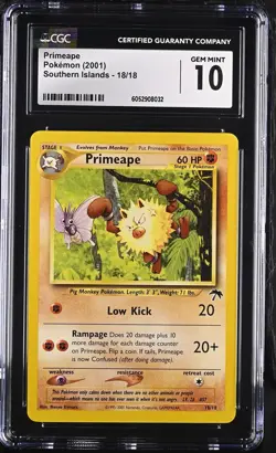 CGC 10 GEM MINT Primeape 2001 Southern Islands 18/18 Pokemon Card psa - Image 1