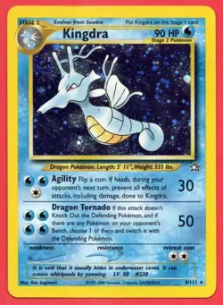 Kingdra 8/111 Holo Rare LP Neo Genesis Unlimited Edition Pokemon Card 2000 WOTC - Image 1