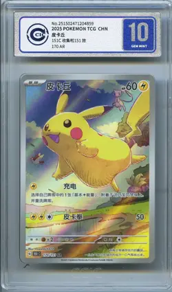 CCIC 10 Gem Mint 2025 Pokemon Card Chinese Exclusive Pikachu AR 170/151 PTCG - Image 1