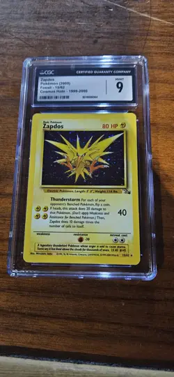 CGC 9 MINT Zapdos 2000 Fossil 15/62 Cosmos Holo,1999-2000 Pokemon Card psa - Image 1