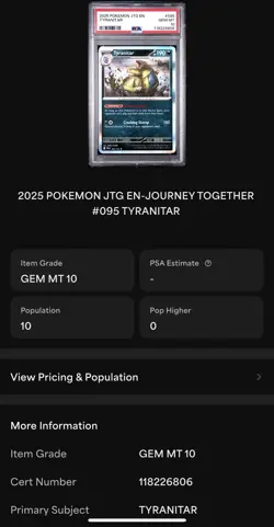PSA 10 - Journey Together - Tyranitar - Holo Rare - Low Pop! PokÃ©mon Card TCG - Image 3