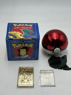 23K Gold Plated CHARIZARD Trading Card 1999 Burger King Pokemon Ball - Image 1