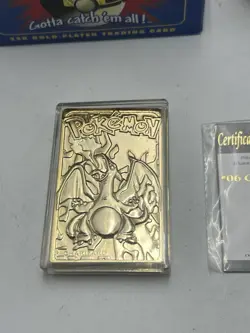 23K Gold Plated CHARIZARD Trading Card 1999 Burger King Pokemon Ball - Image 2