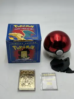 23K Gold Plated CHARIZARD Trading Card 1999 Burger King Pokemon Ball - Image 6