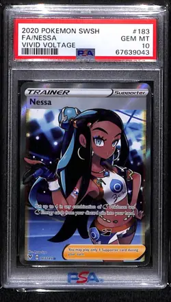 2020 POKEMON SWSH VIVID VOLTAGE FULL ART NESSA #183 PSA 10 GEM MINT - Image 1