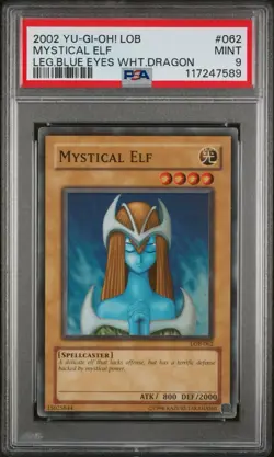 2002 Yu-Gi-Oh Mystical Elf LOB-062 PSA 9 Unlimited - Image 1