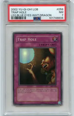 2002 YU-GI-OH! LOB #058 TRAP HOLE, LEGEND OF BLUE EYES WHITE DRAGON, PSA 7 (834) - Image 2