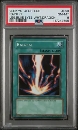 Yu-Gi-Oh 2002 Legend of Blue Eyes White Dragon Raigeki LOB-053 PSA 8 - Image 1