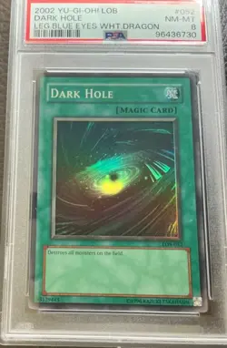 2002 YuGiOh! Dark Hole Super Rare Holo LOB-052 Legend BlueEyes WhiteDragon PSA 8 - Image 1