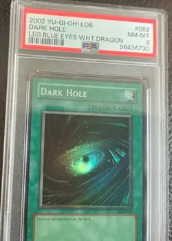 2002 YuGiOh! Dark Hole Super Rare Holo LOB-052 Legend BlueEyes WhiteDragon PSA 8 - Image 2