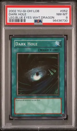 2002 YuGiOh! Dark Hole Super Rare Holo LOB-052 Legend BlueEyes WhiteDragon PSA 8 - Image 7