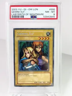 2003 YUGIOH GEMINI ELF LON-000 PSA 8 NM-MT MISPRINT REVERSE HOLO BLEED!! - Image 1