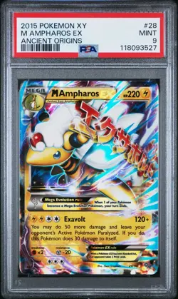 2015 POKEMON XY ANCIENT ORIGINS #28 M AMPHAROS EX PSA 9 - Image 1
