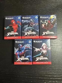 SDCC 2025 UNOPENED Magic The Gathering Spider-Man Deck COMPLETE SET 5  IN HAND - Image 1