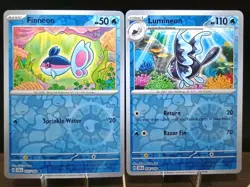Finneon 035/142 & Lumineon 036/142 Stellar Crown Reverse Holo Pokemon Cards - Image 1