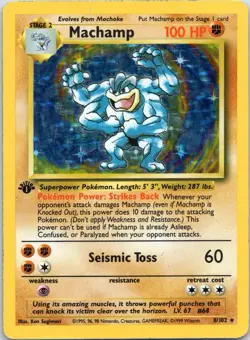 1st Edition Machamp 8/102 Base Set Holo Rare Vintage Pokemon Card - Image 1