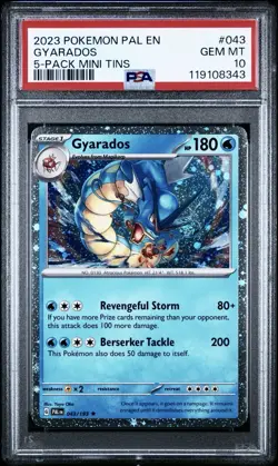 PSA 10 GEM MT MINT POKEMON PAL EN-PALDEA EVOLVED 5-PACK MINI TINS #043 GYARADOS  - Image 1