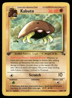 1999 Fossil set Pokemon card 50  Kabuto 1st edition LP - Image 1