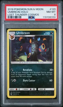 Pokemon Sun & Moon Lost Thunder  Umbreon 120/214 Holo Rare PSA 8 - Image 1