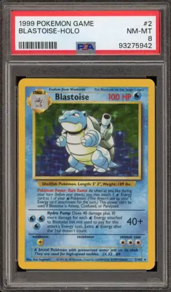 Pokemon Blastoise Base Set Unlimited Holo Rare #2 PSA 8 - Image 1
