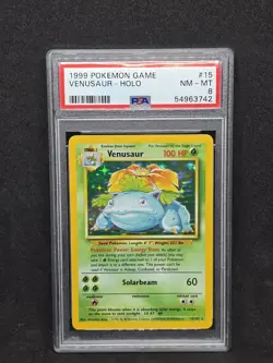 1999 Pokemon TCG Base Set #15/102 Venusaur Holo Rare PSA 8 - Image 3