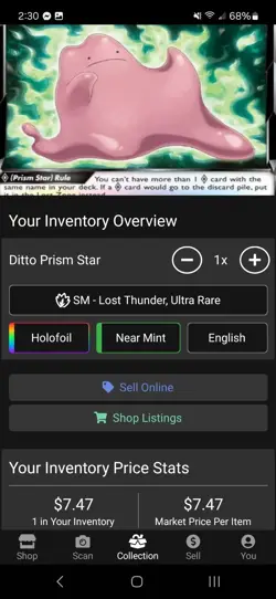 Ditto Prism Star Pokémon Card Sun & Moon Lost Thunder 154/214 - Image 3