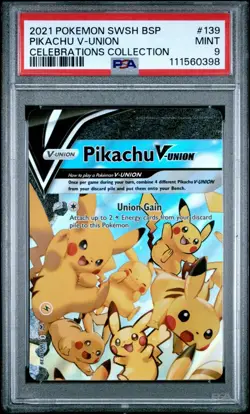 2021 POKEMON SWSH BLACK STAR PROMO CELEBRATIONS COLL #139 PIKACHU V-UNION PSA 9 - Image 1