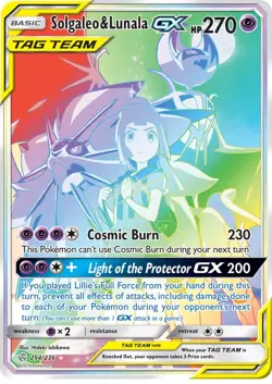 Solgaleo & Lunala GX 254/236 Cosmic Eclipse Secret Rainbow Rare Pokemon Card - Image 1