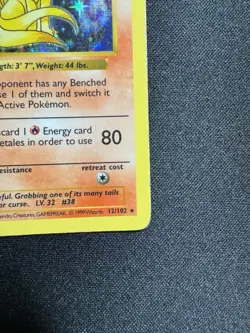 PokÃ©mon Ninetales TCG Base Set Holo Shadowless Rare Card 12/102 - Image 4