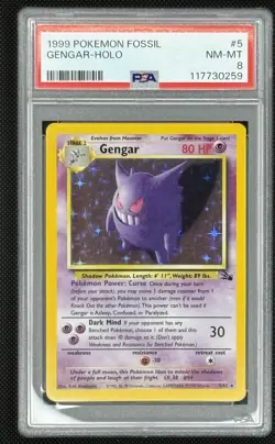 1999 Pokemon TCG Fossil Gengar #5 Holo PSA 8- WOTC #117730259 - Image 1