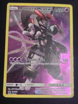 Armored Mewtwo SM228 Black Star Promo Holo Pokemon Card Moderately Heavy Played - Image 1