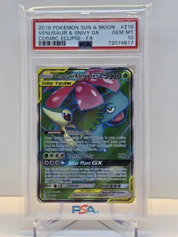 2019 POKEMON SUN & MOON COSMIC ECLIPSE #210 VENUSAUR & SNIVY GX PSA 10 - Image 3