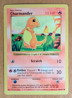 Pokemon [Base Set] **Shadowless** Charmander - 046/102 NM - 1999 WOTC - Image 1