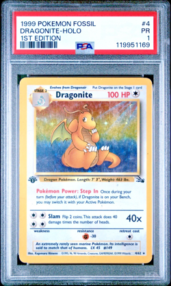 PSA 1 1999 Pokemon 1st Edition Fossil Dragonite Holo 4/62 Holo Foil WOTC - Image 3