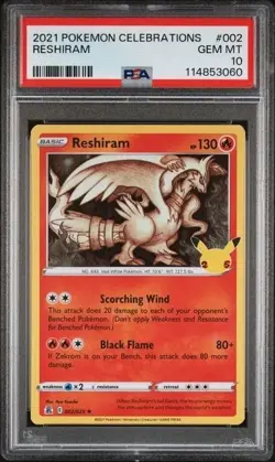 PSA 10 Gem Mint Celebrations Reshiram 002/025 Pokemon 2021 - Image 1