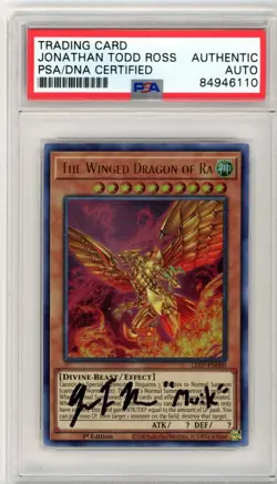PSA Signed Jonathan Todd Ross Yu-Gi-Oh Winged Dragon of Ra LED7-EN000 1st Ed - Image 1