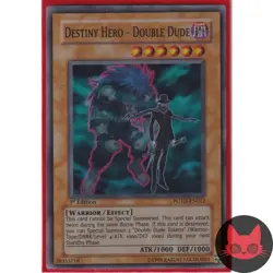 Yugioh Destiny HERO - Double Dude POTD-EN012 Super Rare 1st Edition LP - Image 2