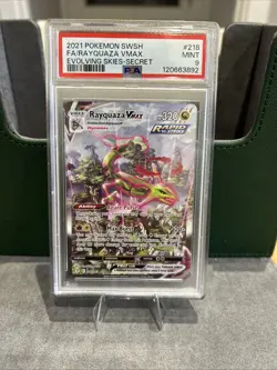 Pokémon TCG Rayquaza VMAX Evolving Skies Holo Secret Rare Card PSA 9 218/203 - Image 3