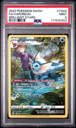 2022 Pokemon Brilliant Stars Vaporeon Trainer Gallery TG02/TG30 PSA 9 - Image 1